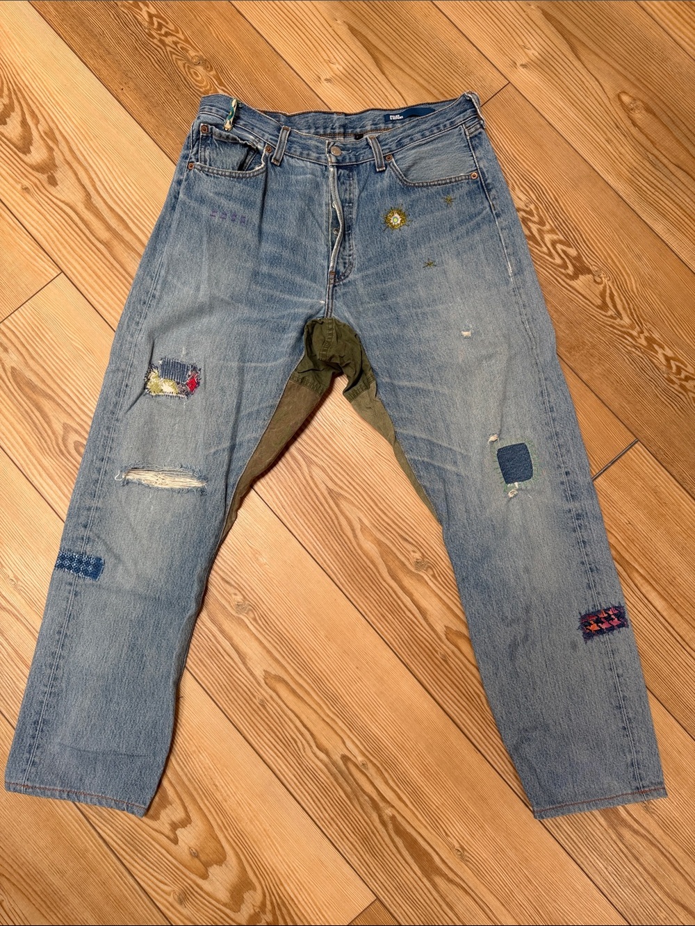Relaxed Light Blue Men's Patchwork Jeans